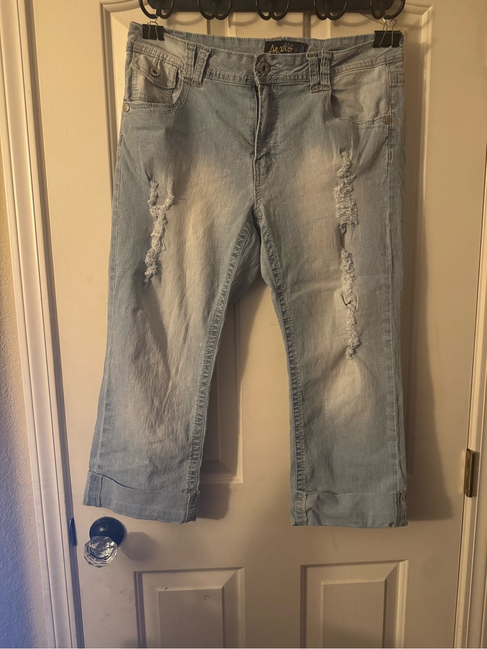 Angels Light Blue Distressed Cropped Jeans